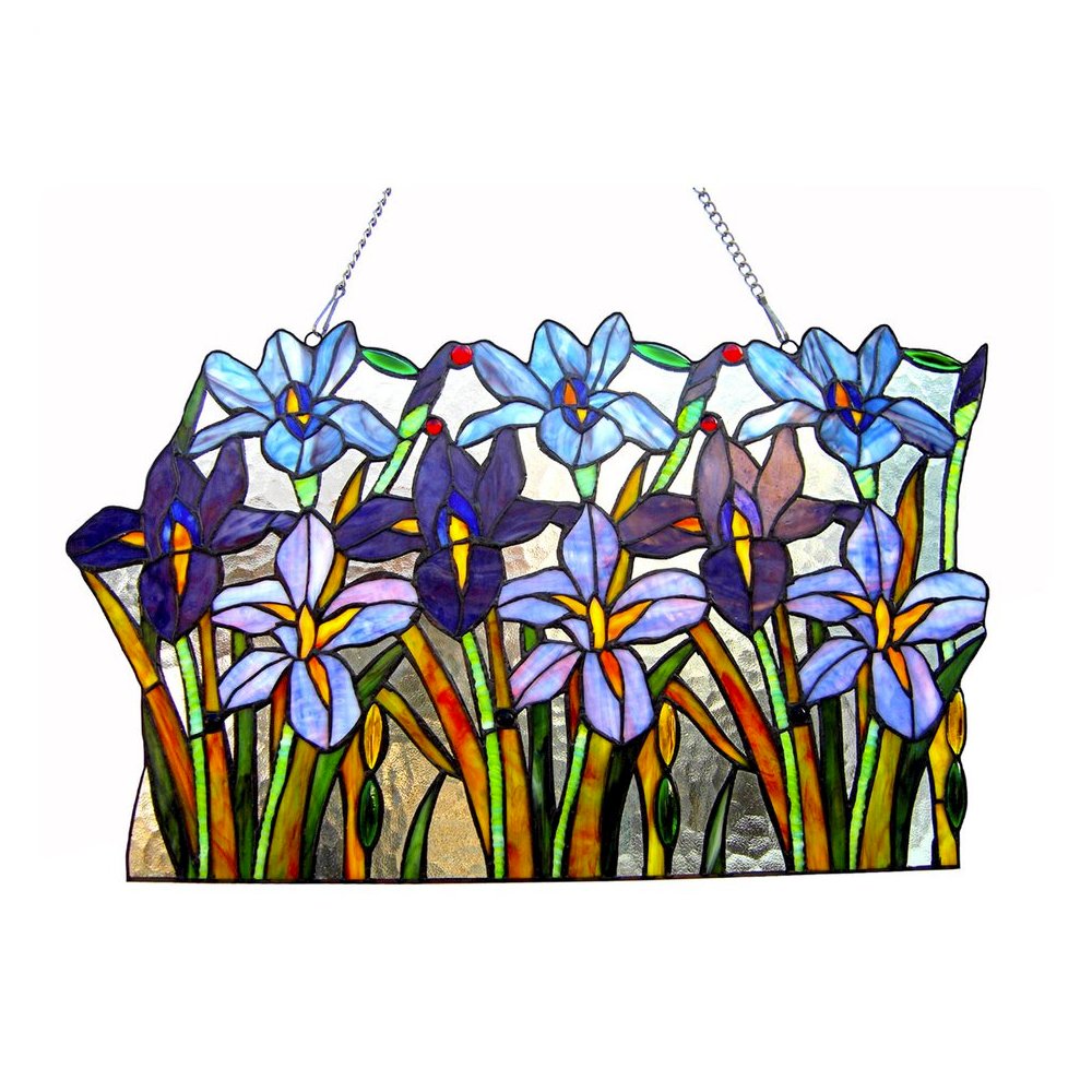 ARIANA Tiffany-glass Iris Window Pane 24' Wide. Picture 1