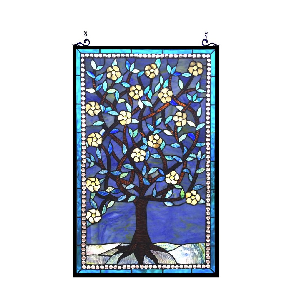 WOODLEY Tiffany-glass "Tree of Life" Window Panel 20x32. Picture 1
