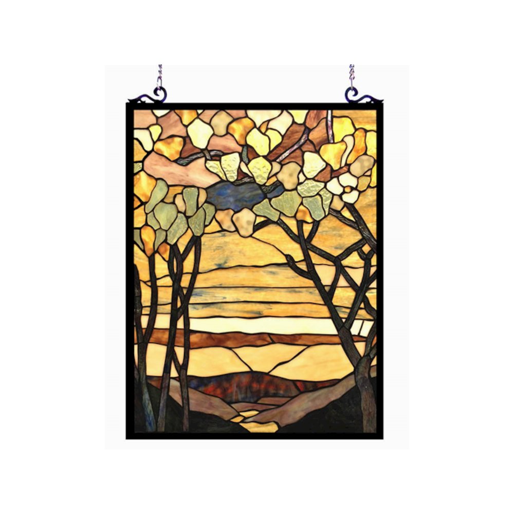 CHLOE Lighting AUTUMN VALLEY Tiffany-Style Floral Stained Glass Window Panel 25" Height. Picture 1