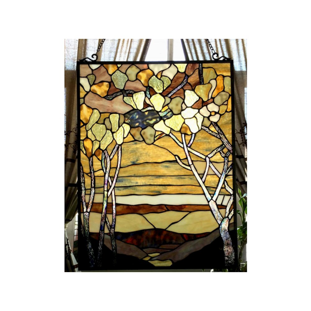 CHLOE Lighting AUTUMN VALLEY Tiffany-Style Floral Stained Glass Window Panel 25" Height. Picture 2