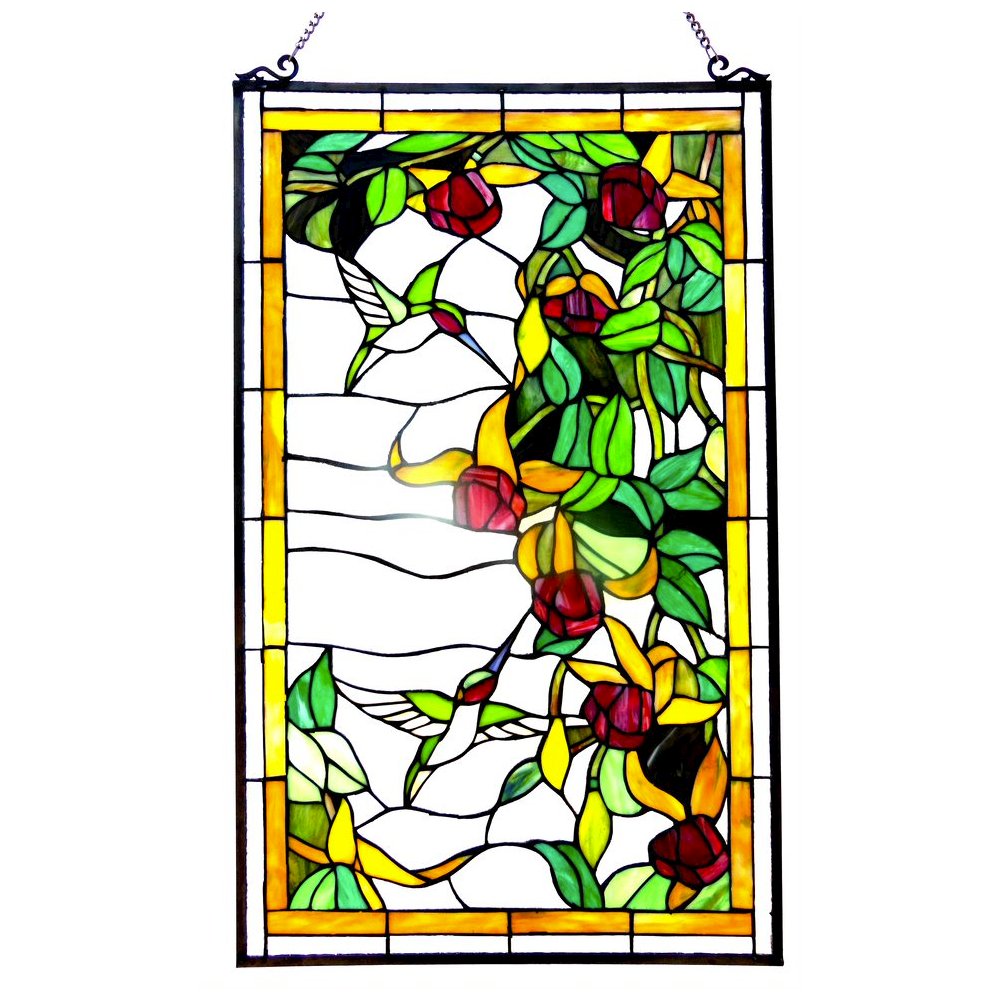 Tiffany-glass Hummingbirds Design Window Panel 20x32. Picture 1