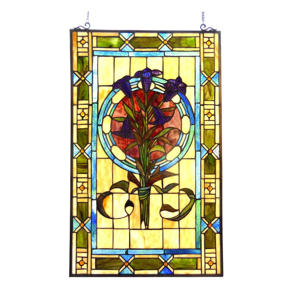 Tiffany-glass Tulips Design Window Panel 20x32. Picture 1