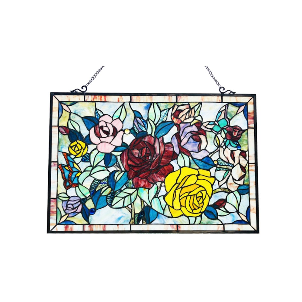 CHLOE Lighting SUNSPRITE Tiffany-Style Floal Stained Glass Window Panel 27" Width. Picture 1