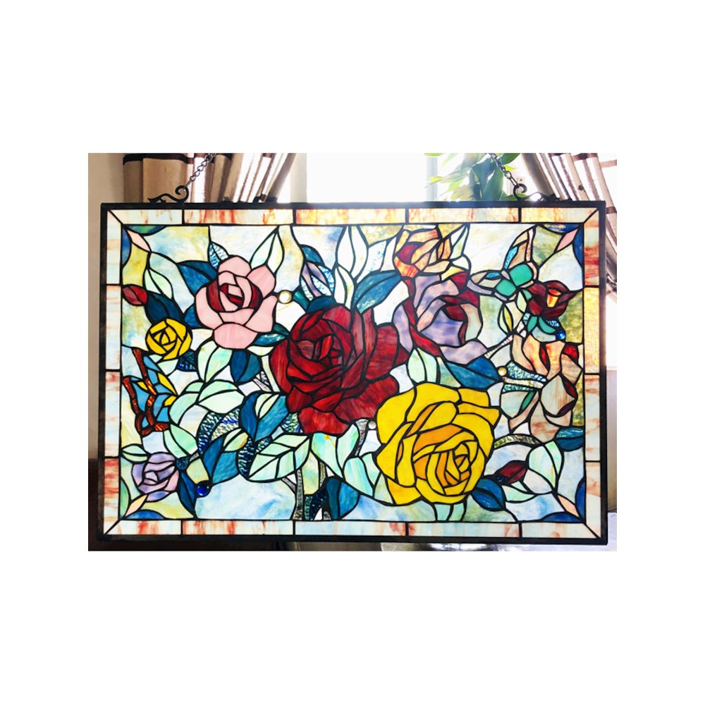 CHLOE Lighting SUNSPRITE Tiffany-Style Floal Stained Glass Window Panel 27" Width. Picture 2