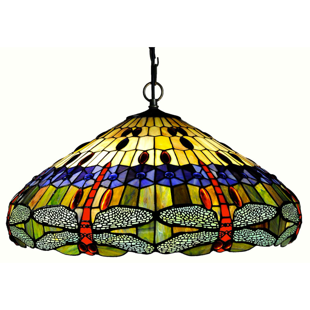 SCARLET Tiffany-style 3 Light Dragonfly Inverted Ceiling Pendant 24" Shade. Picture 1