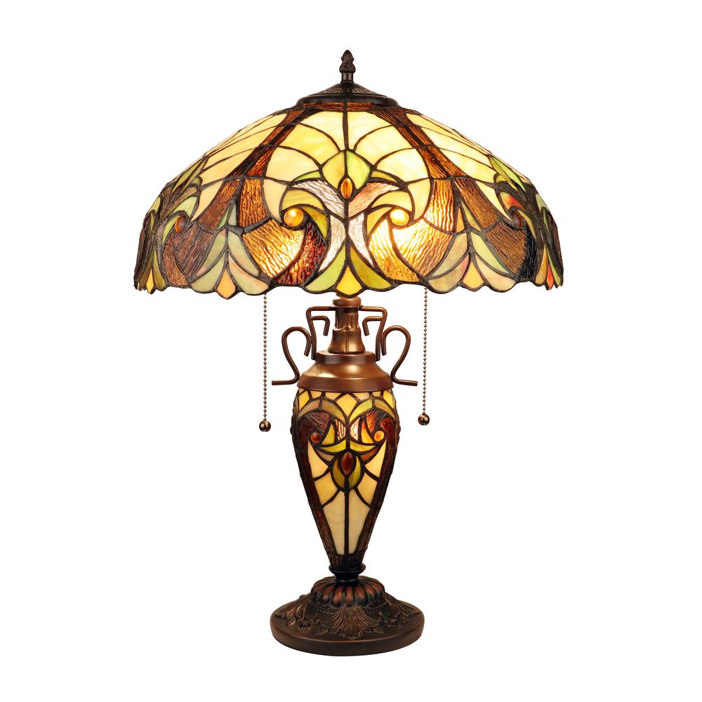 CHLOE Lighting LIAISON Victorian-Style Antique Dark Bronze 3 Light Double Lit Table Lamp 16" Wide. Picture 1