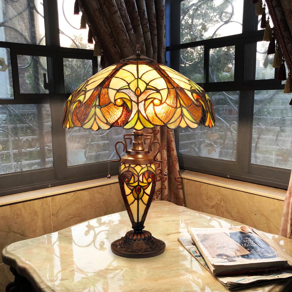 CHLOE Lighting LIAISON Victorian-Style Antique Dark Bronze 3 Light Double Lit Table Lamp 16" Wide. Picture 6