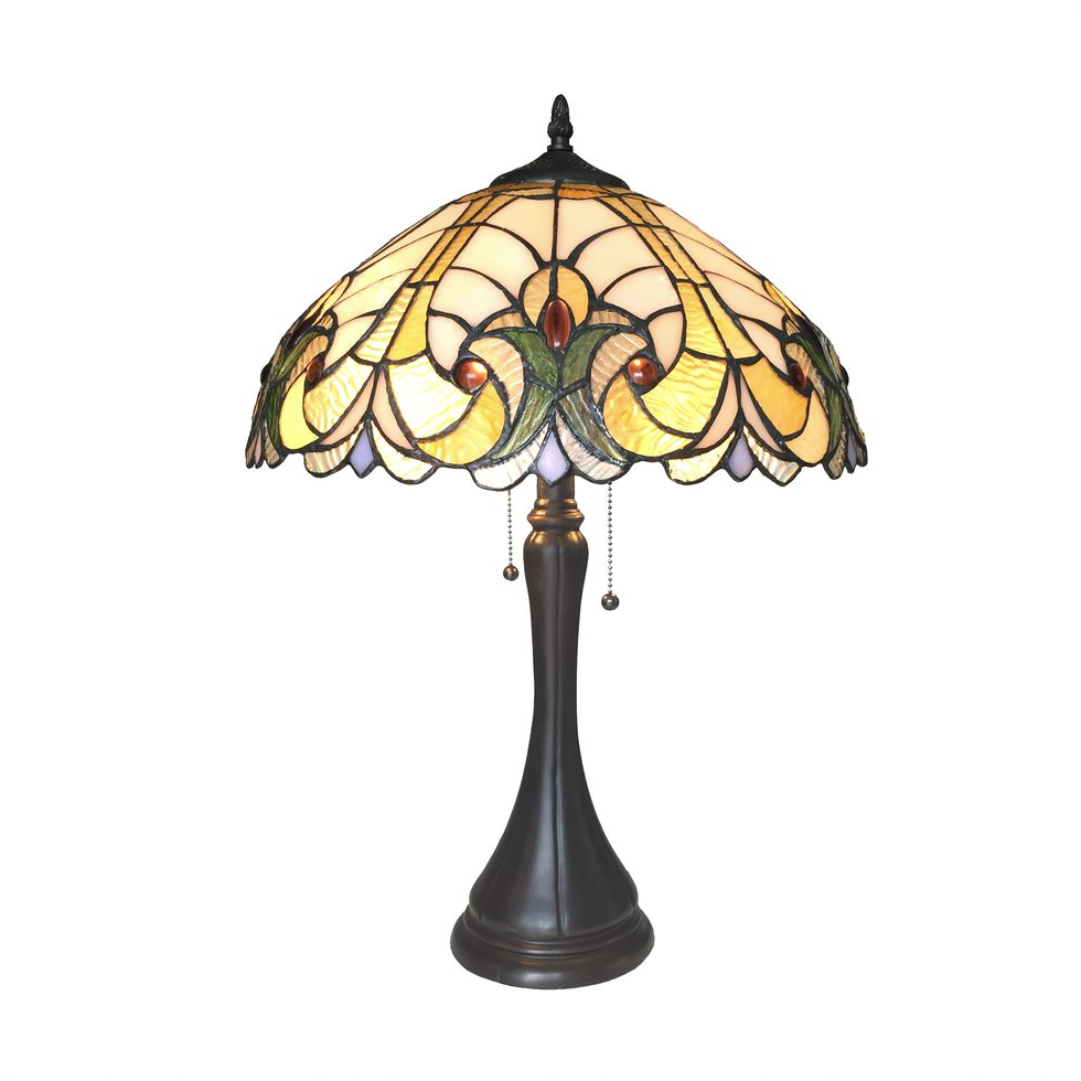 AMOR Tiffany-style 2 Light Victorian Table Lamp 16" Shade. Picture 1