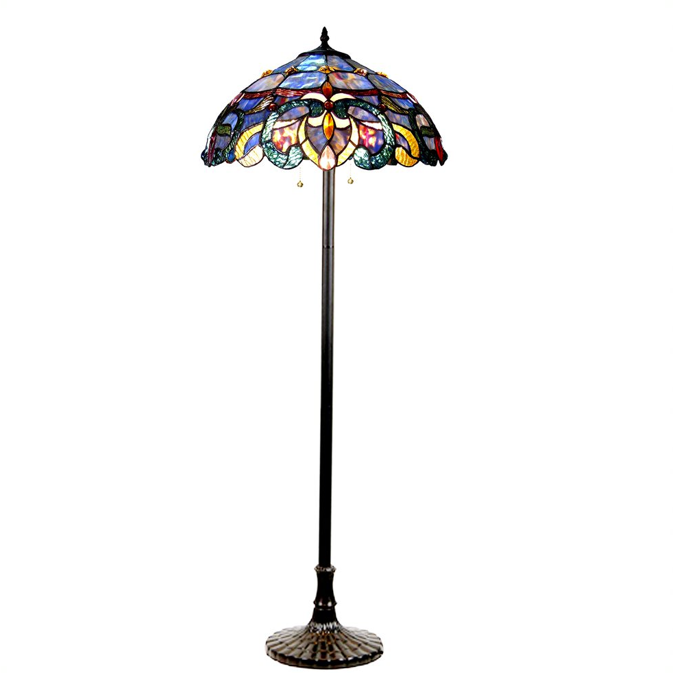 NORA Tiffany Style Victorian 2 Light Floor Lamp 18" Shade. Picture 1