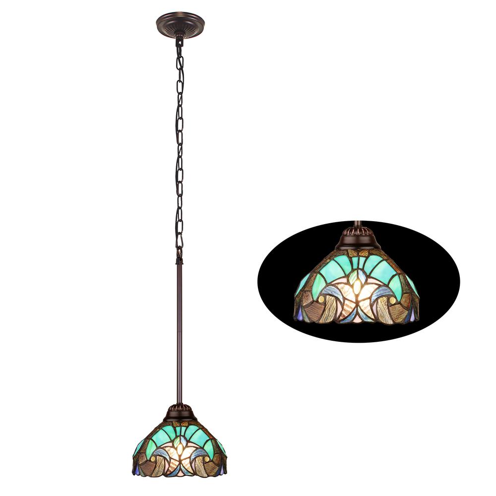 1-Light Antique Dark Bronze Finish Ceiling Mini Pendant 8" Shade. Picture 1