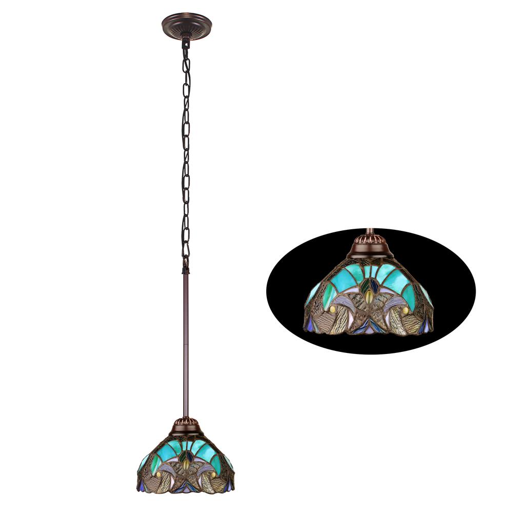 1-Light Antique Dark Bronze Finish Ceiling Mini Pendant 8" Shade. Picture 2