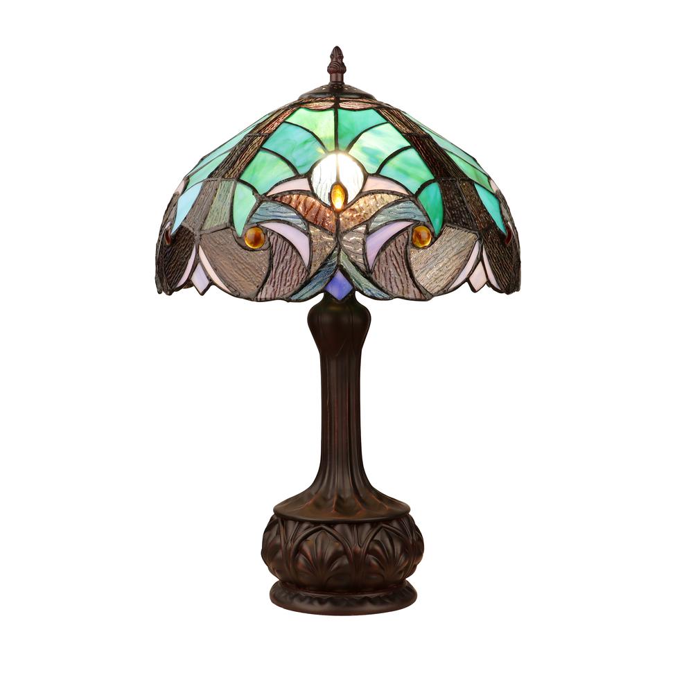 Tiffany-Style Antique Dark Bronze 1-Light Victorian Table Lamp 12" Shade. Picture 2