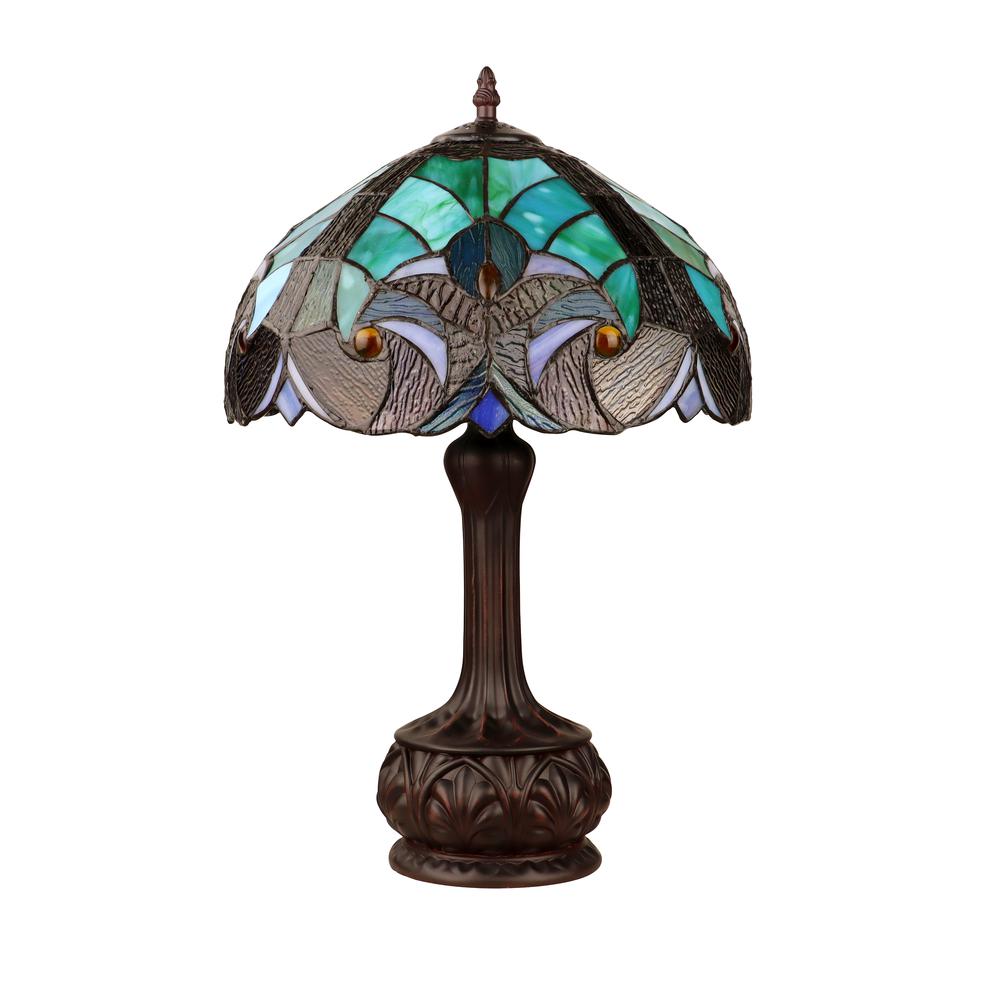 Tiffany-Style Antique Dark Bronze 1-Light Victorian Table Lamp 12" Shade. Picture 1