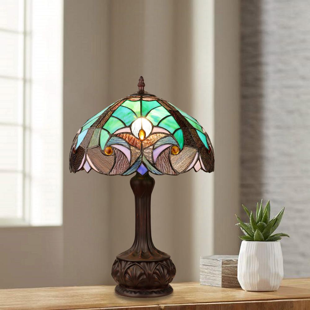 Tiffany-Style Antique Dark Bronze 1-Light Victorian Table Lamp 12" Shade. Picture 6