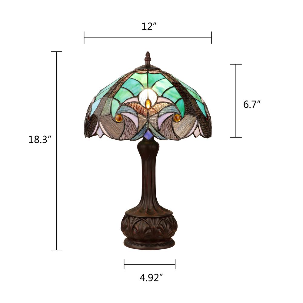 Tiffany-Style Antique Dark Bronze 1-Light Victorian Table Lamp 12" Shade. Picture 8