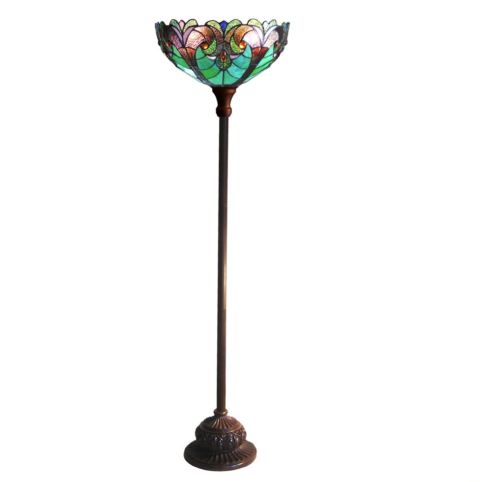 LIAISON Tiffany-style 1 Light Victorian Torchiere Floor Lamp 15" Shade. Picture 1