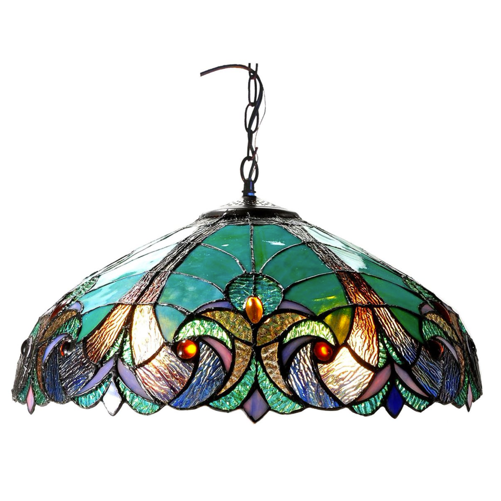 LIAISON Tiffany-style 2 Light Victorian Ceiling Pendent 18" Shade. Picture 1