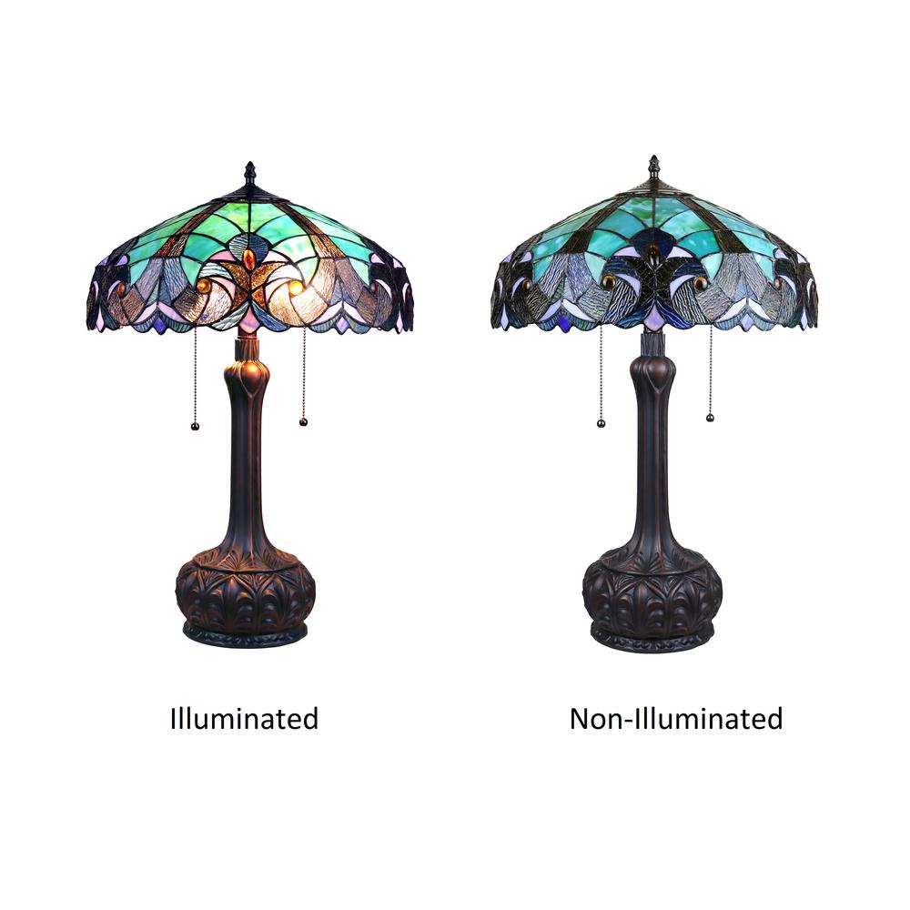 CHLOE Lighting LIAISON Tiffany-Style Antique Dark Bronze 2-Light Victorian Table Lamp 18" Shade. Picture 6