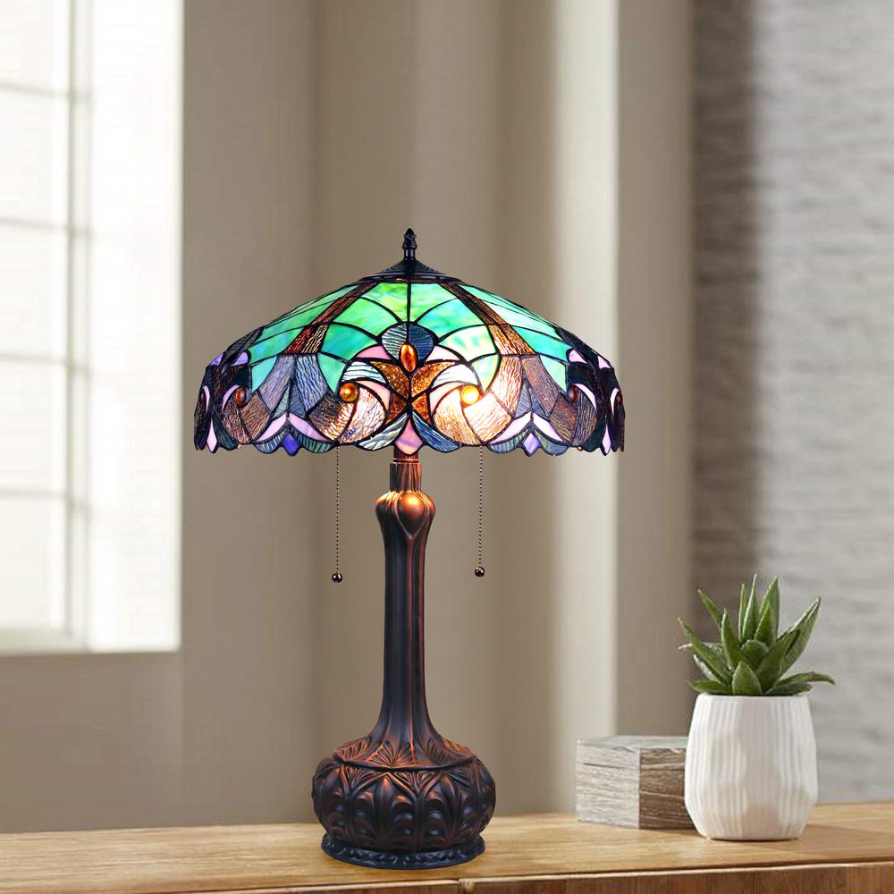 CHLOE Lighting LIAISON Tiffany-Style Antique Dark Bronze 2-Light Victorian Table Lamp 18" Shade. Picture 7
