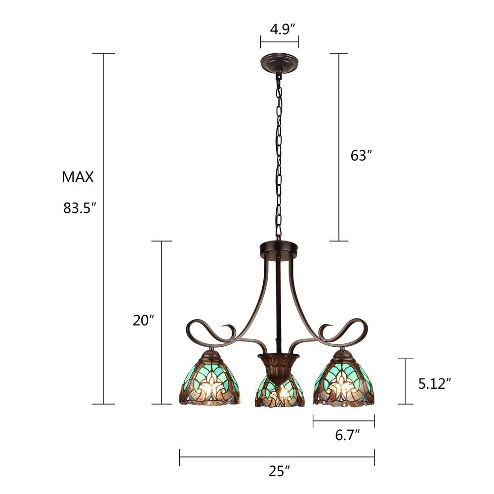 Victorian-Style 3-Light Antique Dark Bronze Finish Mini Chandelier 25" Wide. Picture 9