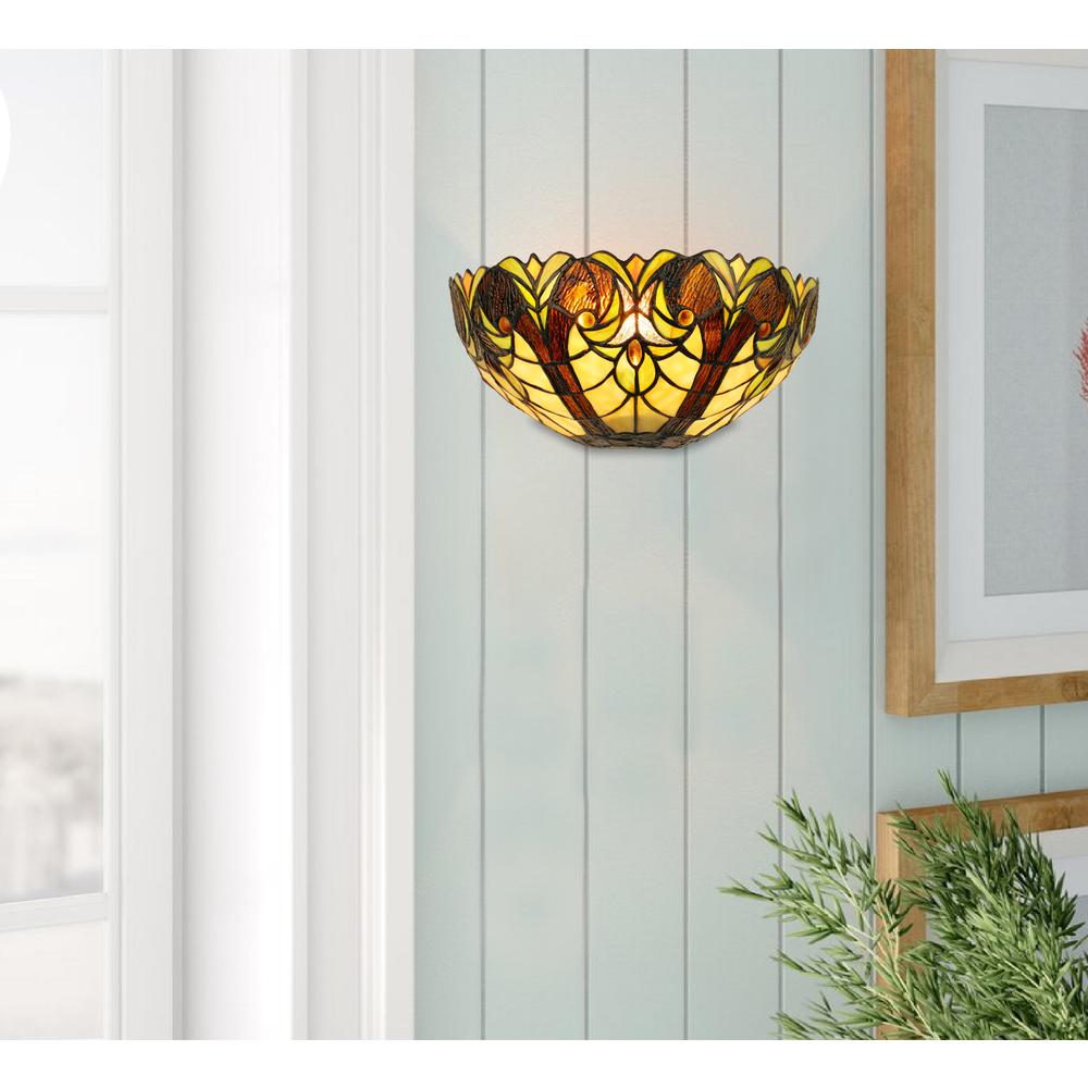 LIAISON Victorian-Style 1-Light Antique Dark Bronze Finish Wall Sconce 12" Shade. Picture 6