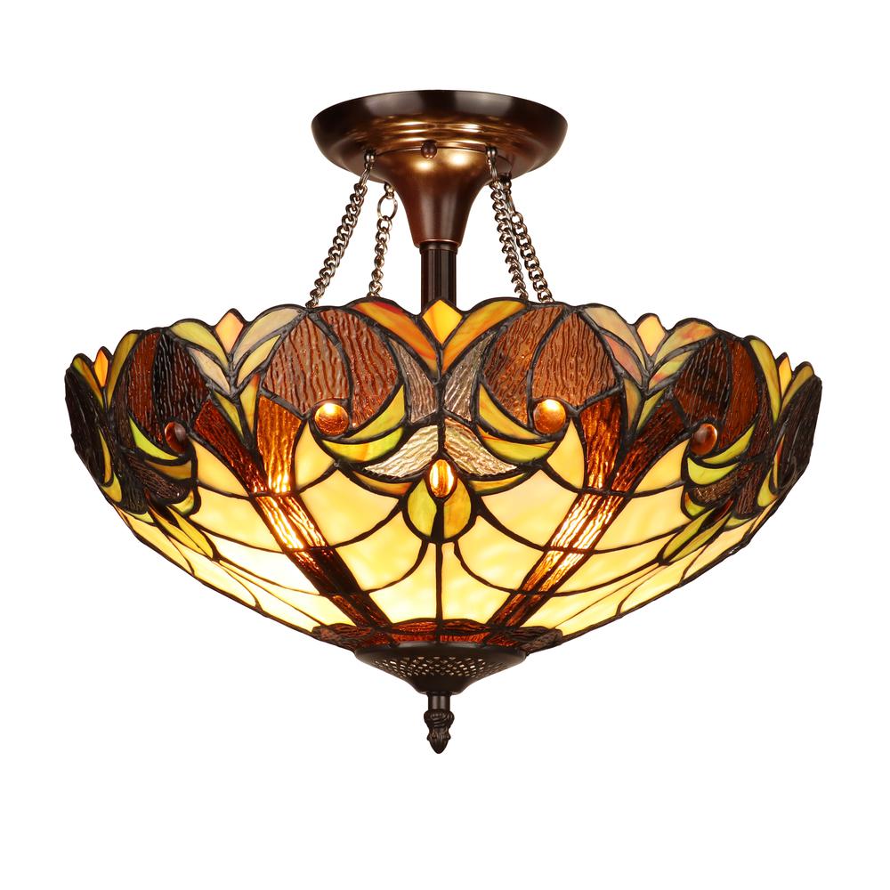 2-Light Antique Dark Bronze Finish Ceiling Semi-Flush Mount 16" Wide. Picture 1