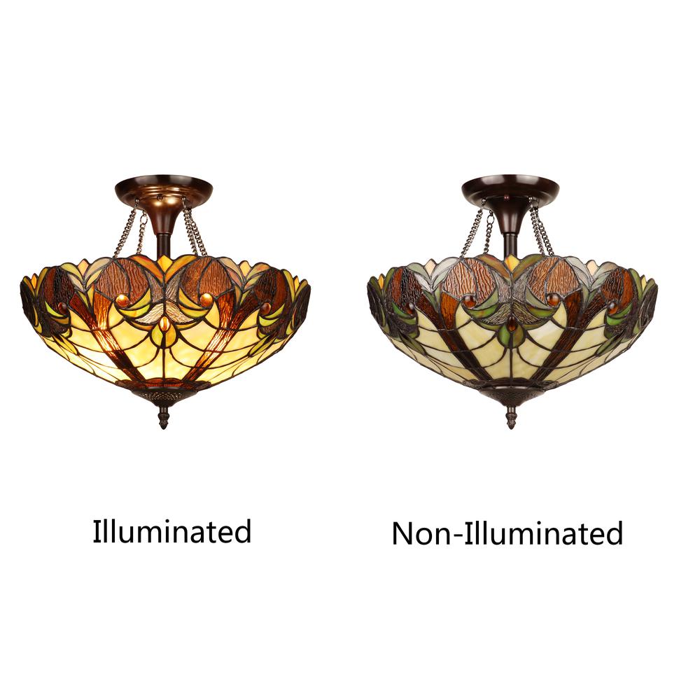2-Light Antique Dark Bronze Finish Ceiling Semi-Flush Mount 16" Wide. Picture 6