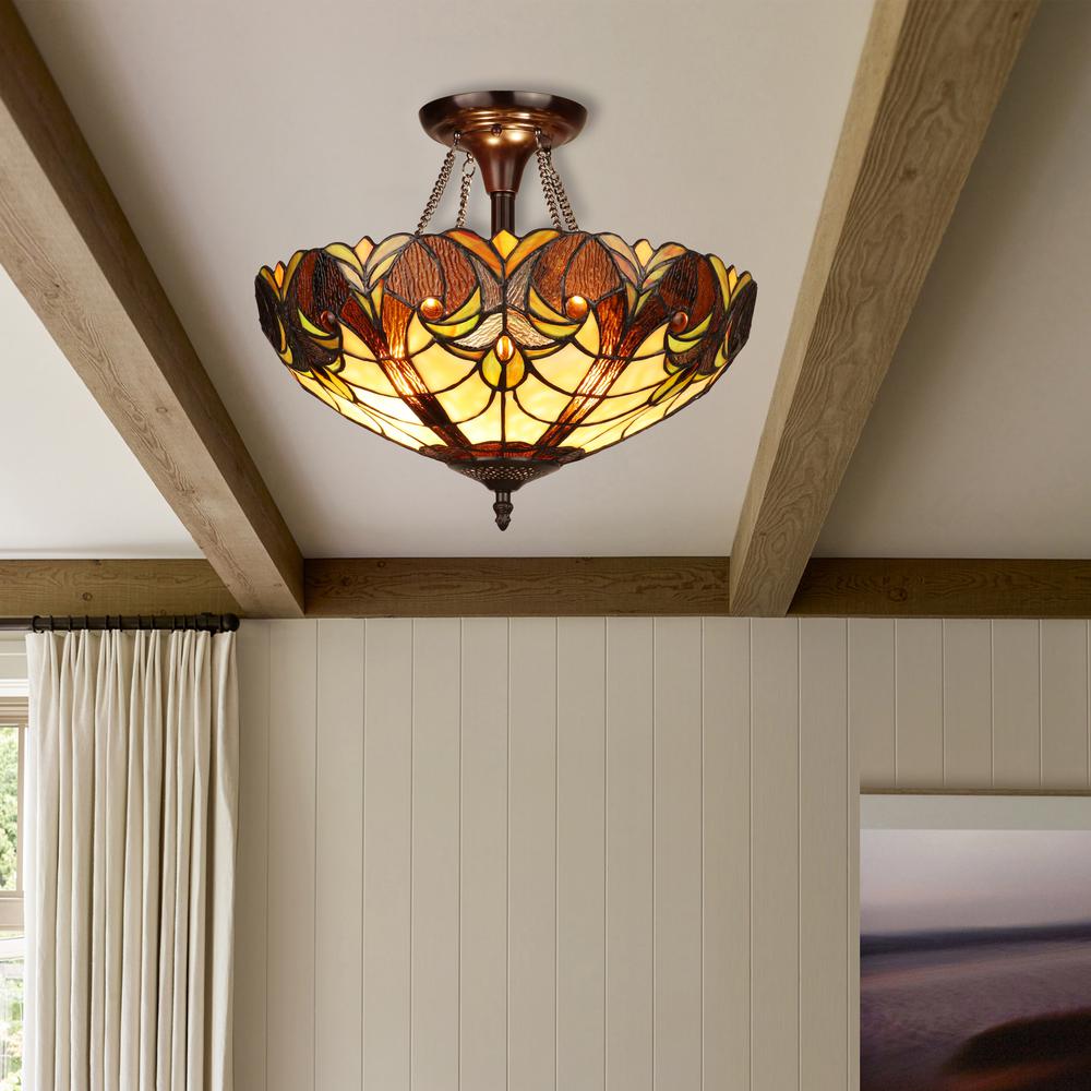 2-Light Antique Dark Bronze Finish Ceiling Semi-Flush Mount 16" Wide. Picture 7