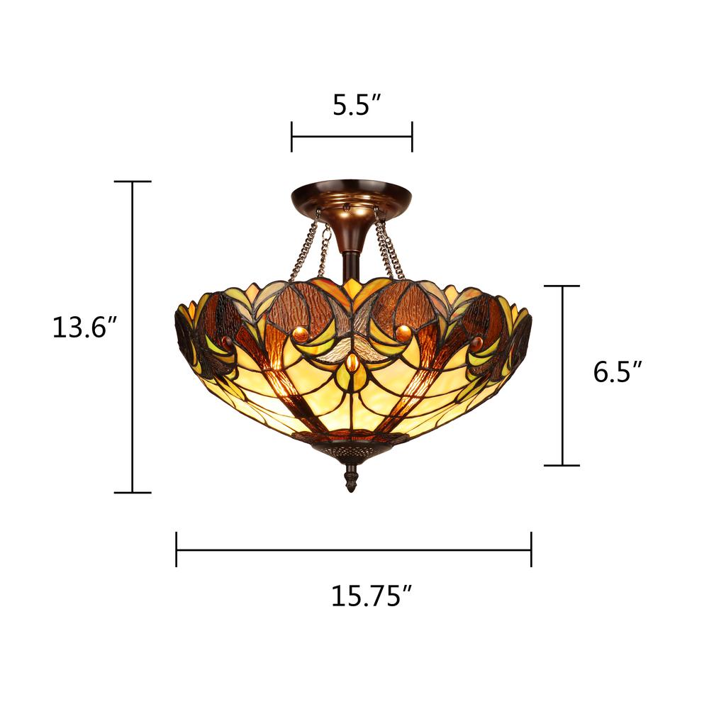 2-Light Antique Dark Bronze Finish Ceiling Semi-Flush Mount 16" Wide. Picture 8