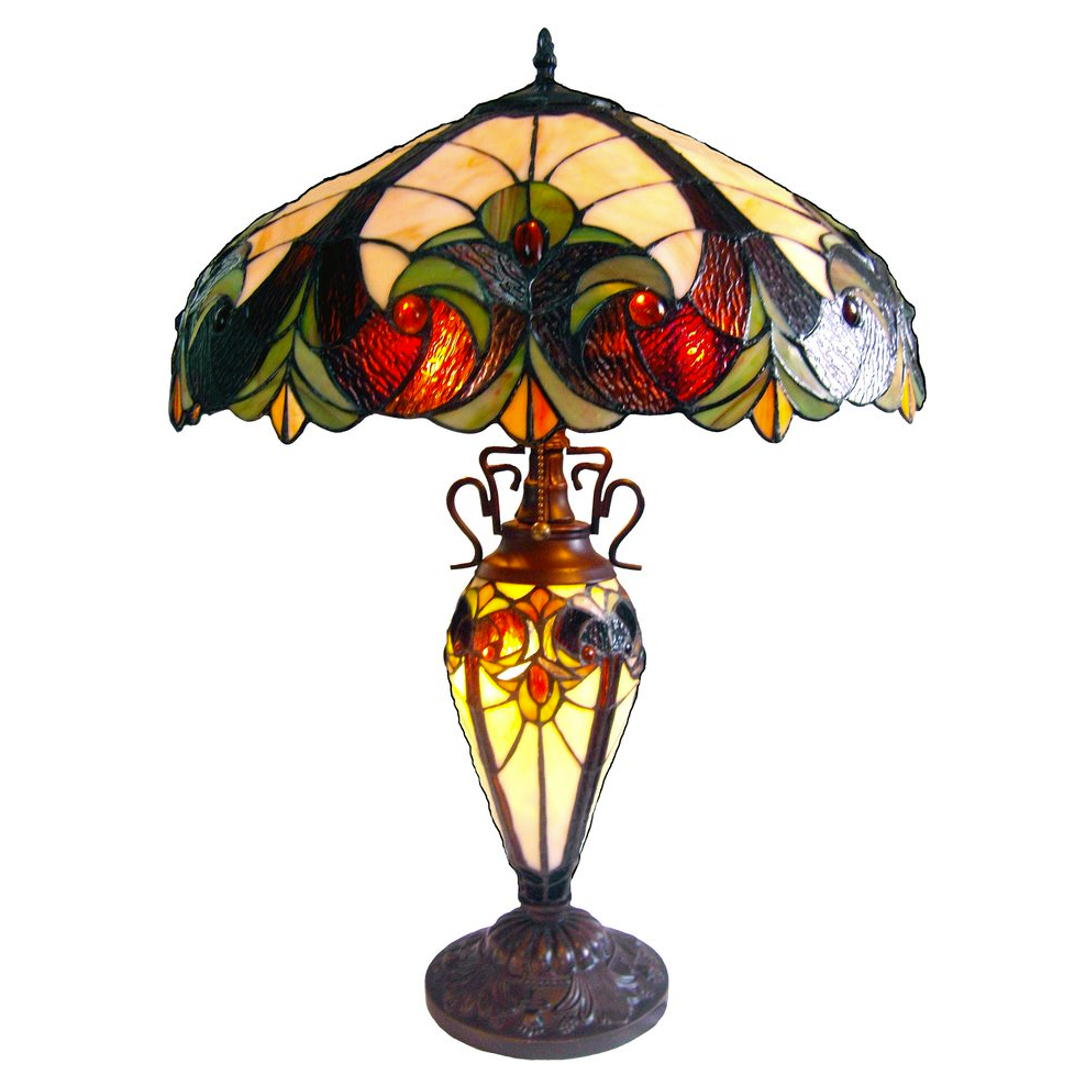 CHLOE Lighting LIAISON Tiffany-style 3 Light Victorian Double Lit Table Lamp 18" Shade. Picture 1