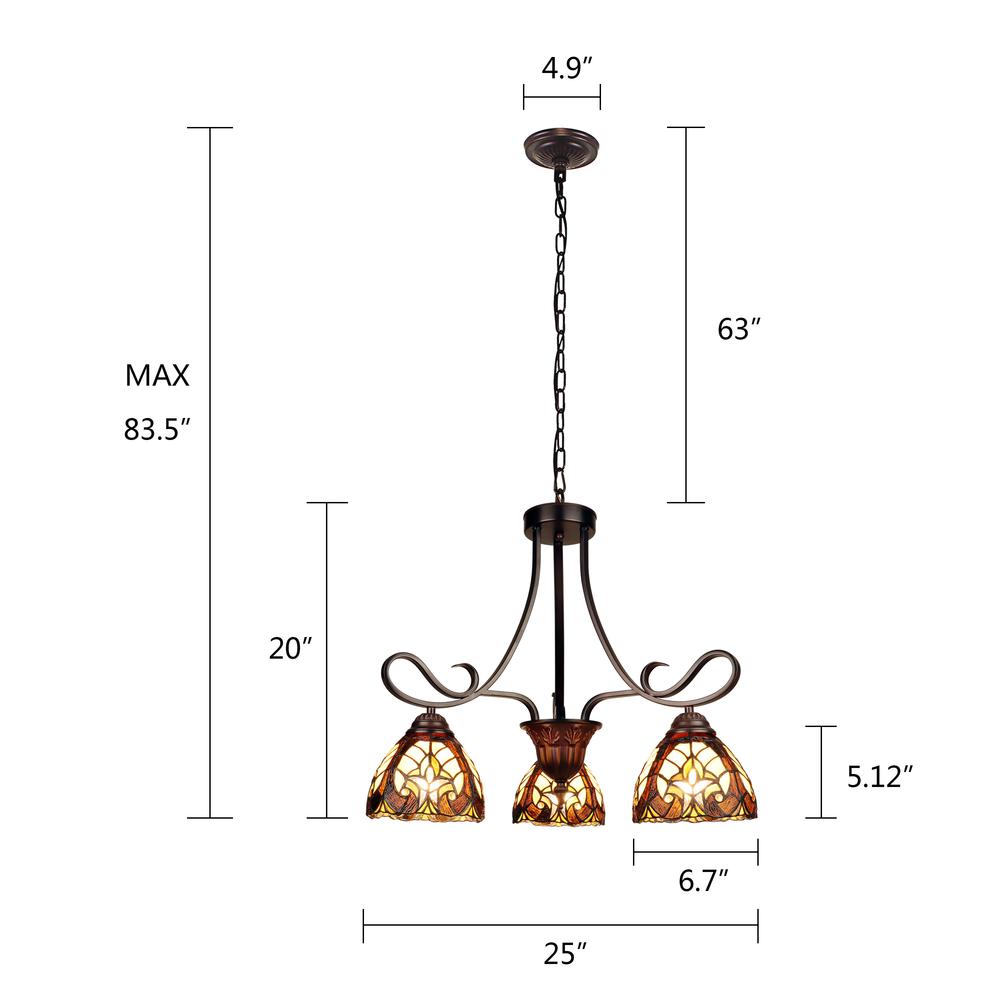 Victorian-Style 3-Light Antique Dark Bronze Finish Mini Chandelier 25" Wide. Picture 8