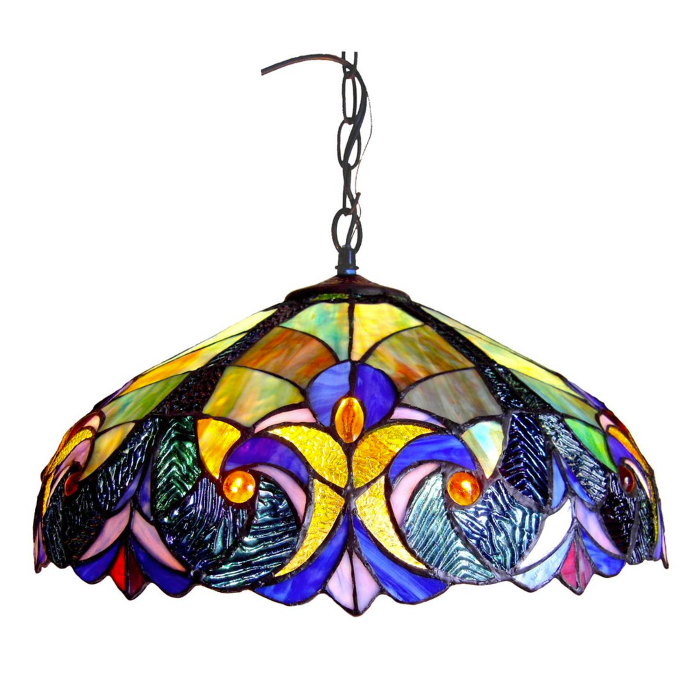 LIAISON Tiffany-style 2 Light Victorian Ceiling Pendent 18" Shade. Picture 1