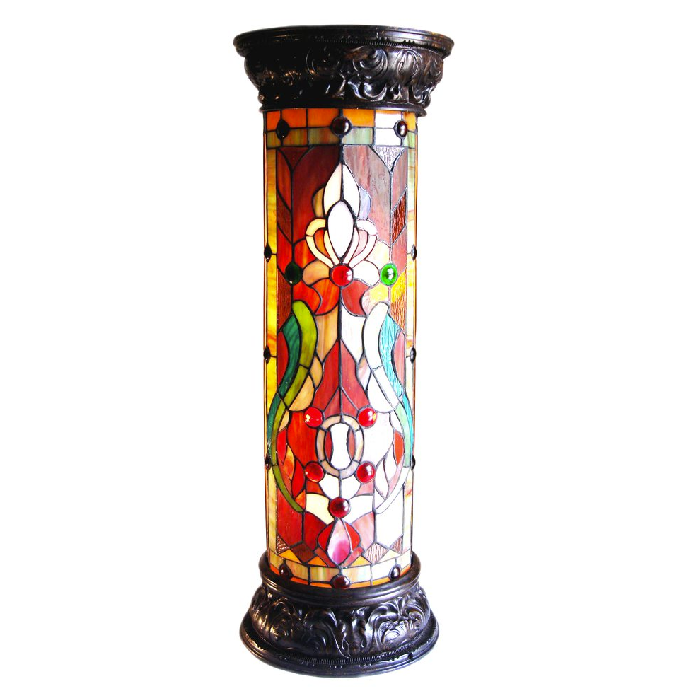 RUBY SPECTACLE Tiffany-glass 2 Light Victorian Pedestal Light Fixture 30" Tall. Picture 1