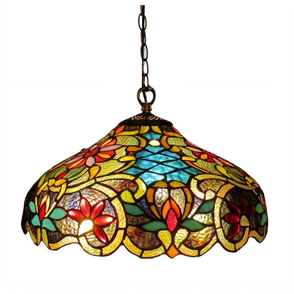 LESLIE Tiffany-style Victorian 2 Light Ceiling Pendant Fixture 18" Shade. Picture 1