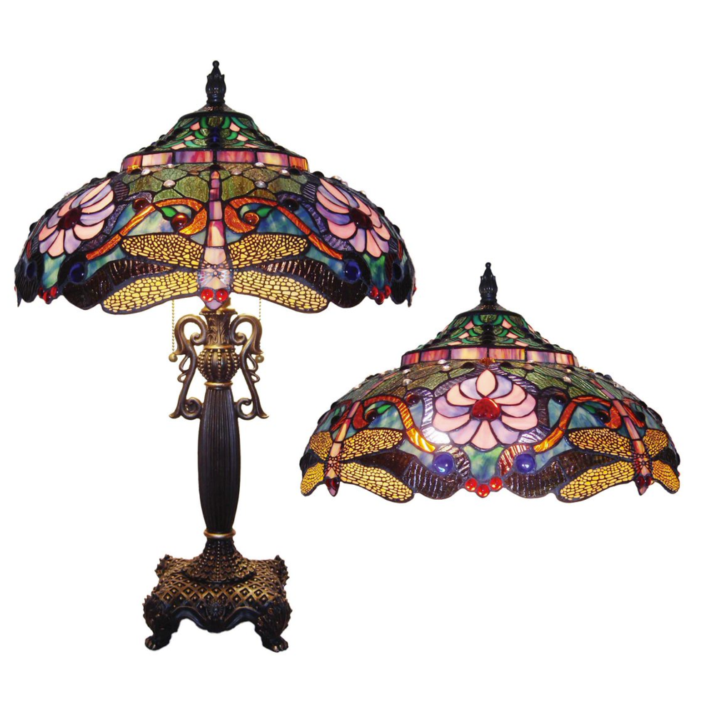 ZYGO Tiffany-style 2 Light Dragonfly Table Lamp 19" Shade. Picture 1