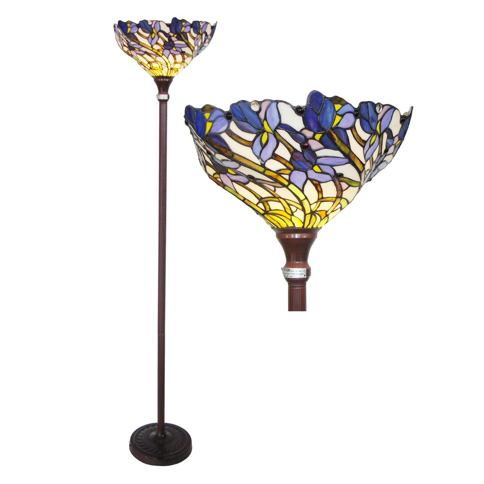 1 Light Tiffany-style Iris Torchiere Floor Lamp 17" Shade. Picture 1