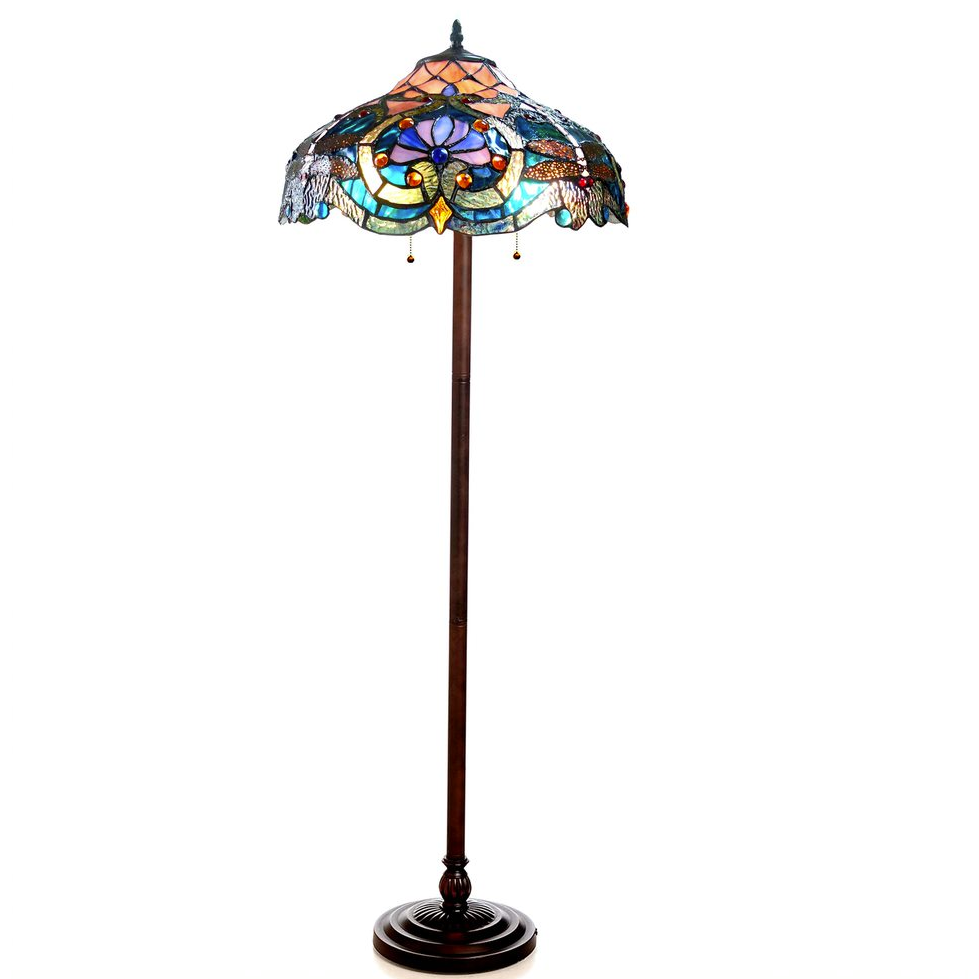 LYDIA Tiffany-style 2 Light Victorian Floor Lamp 17" Shade. Picture 1