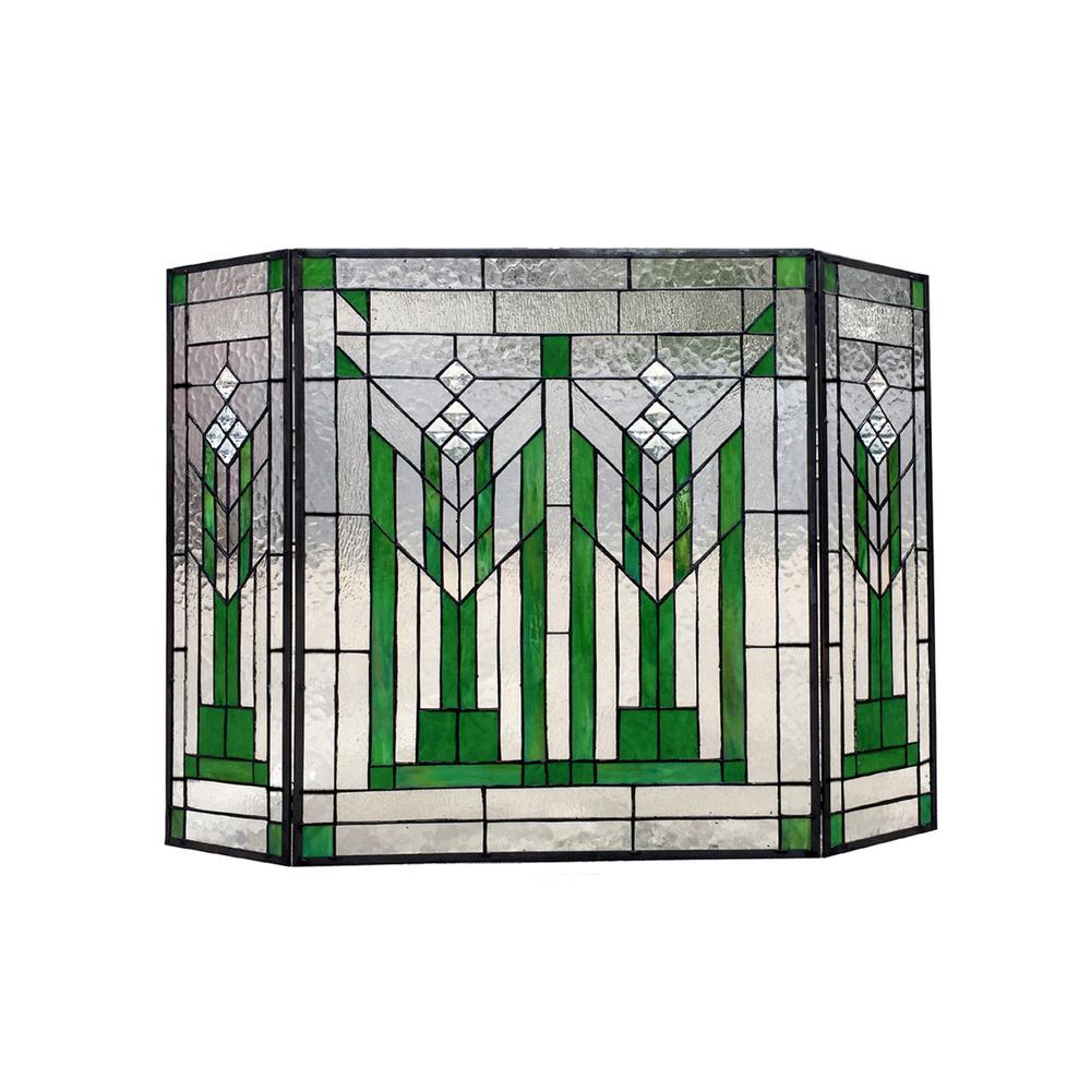 BENJAMIN Mission 3pcs Folding Tiffany-glass Fireplace Screen 38" Wide. Picture 1