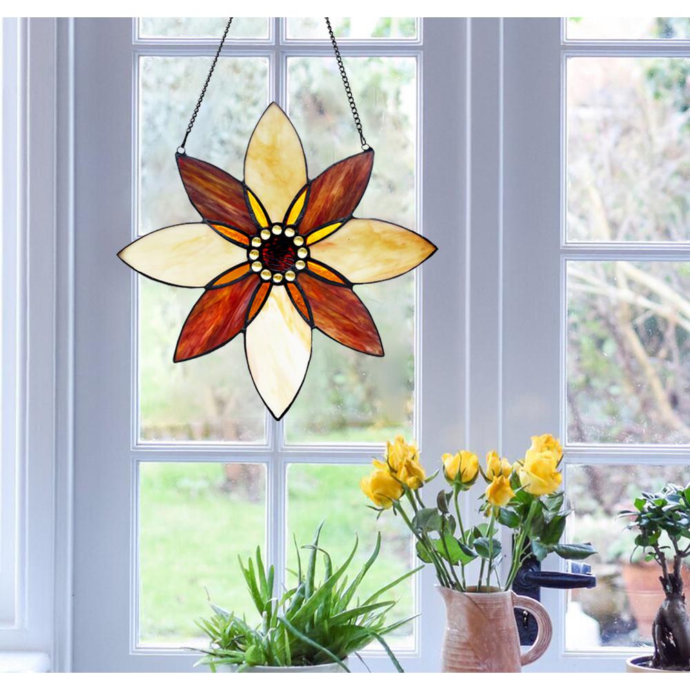 VIOLA Floral-Style Black Finish Stained Glass Window Panel 13" Tall. Picture 5