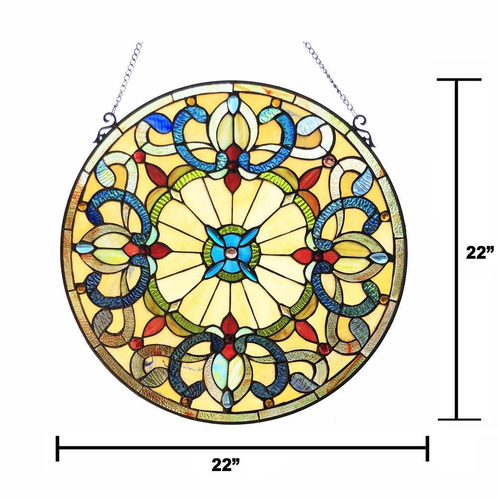 CHLOE Lighting FRANCES Tiffany-Style Victorian Stained-Glass Window Panel 22" Height. Picture 4