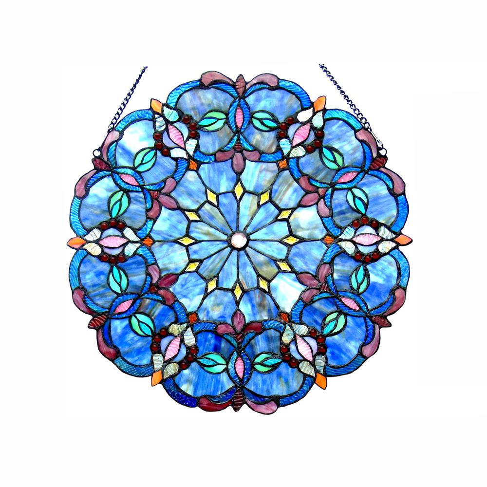 CHLOE Lighting ALISA Tiffany-Style Victorian Stained-Glass Window Panel 20" Height. Picture 1