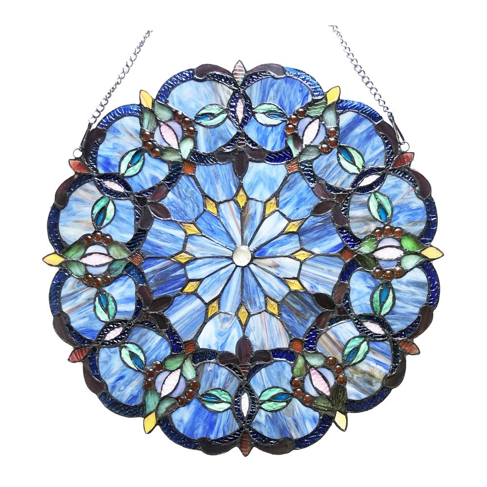 CHLOE Lighting ALISA Tiffany-Style Victorian Stained-Glass Window Panel 20" Height. Picture 2