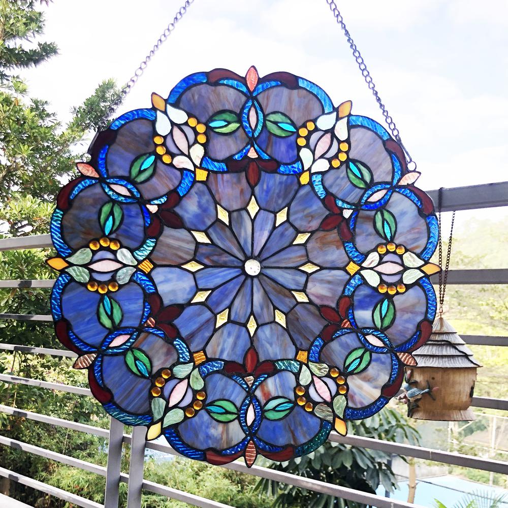 CHLOE Lighting ALISA Tiffany-Style Victorian Stained-Glass Window Panel 20" Height. Picture 3
