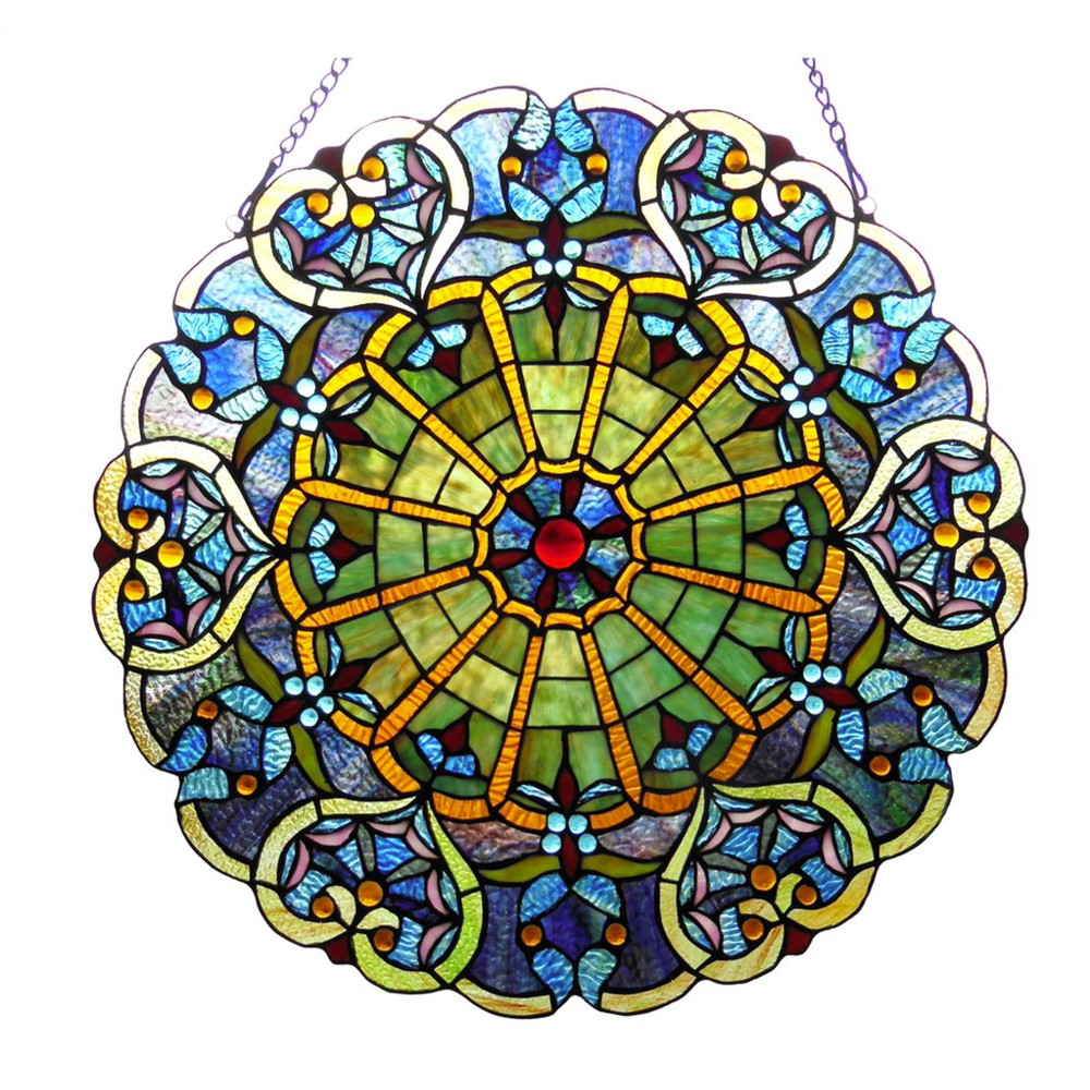WILLA Tiffany-glass Victorian Window Panel 23". Picture 1