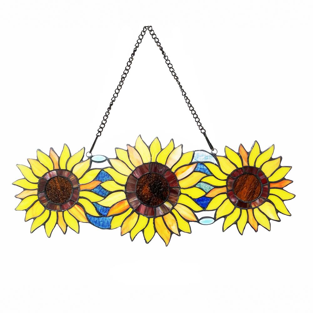 CHLOE Lighting ANNUUS Floral-Style Stained Glass Window Panel 22" Wide. Picture 3