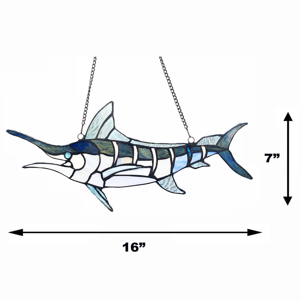 CHLOE Lighting SWORDFISH Animal-Style Stained Glass Window Panel 16" Wide. Picture 7