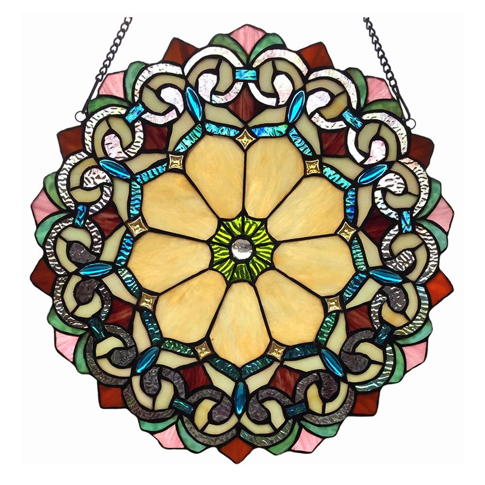 AYLA Victorian Tiffany-glass Window Panel 18" Wide. Picture 1