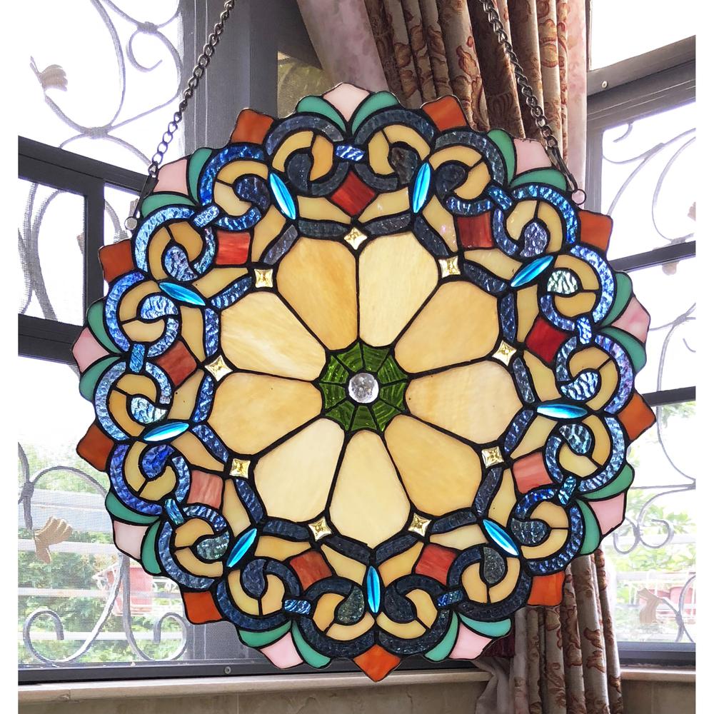 AYLA Victorian Tiffany-glass Window Panel 18" Wide. Picture 2