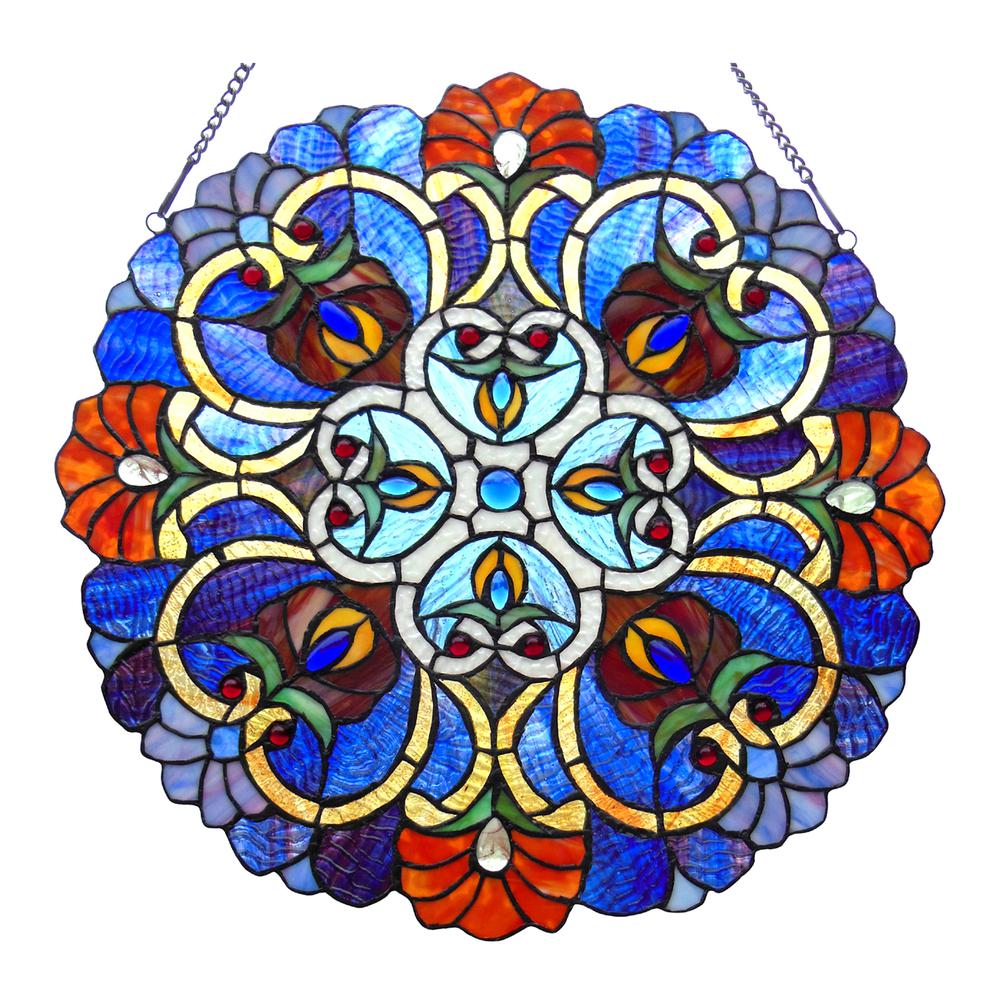 ANGELA Victorian Tiffany-glass Window Panel 21" Wide. Picture 1