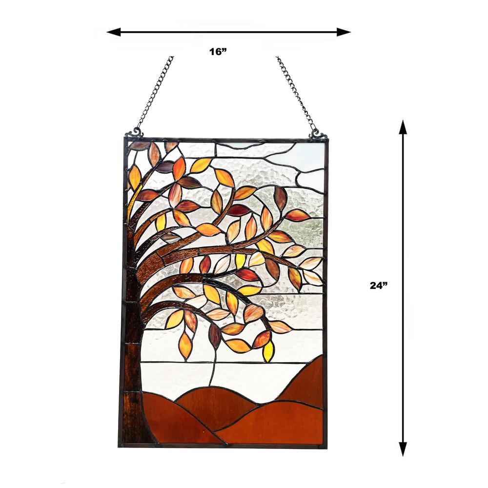 AUTUMNAL Floral-Style Black Finish Stained Glass Window Panel  24" Tall. Picture 4